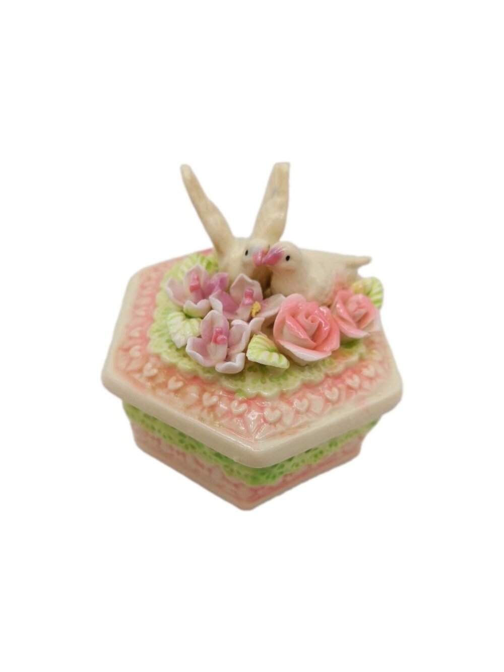 Trinket Box Doves Birds Floral Designs No Chips Vintage Multicolor